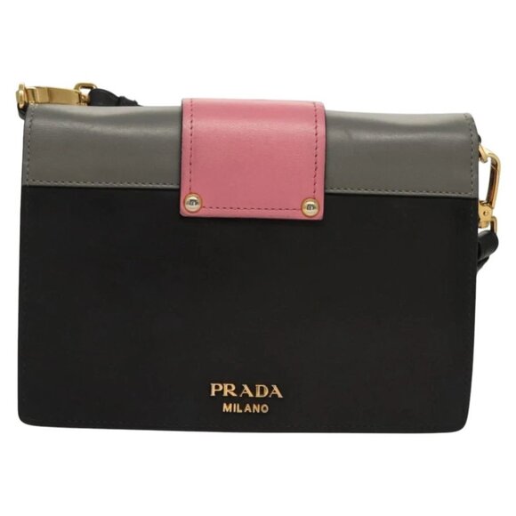 PRADA Chain Shoulder Bag Leather Gray Gold Auth - Picture 16 of 16
